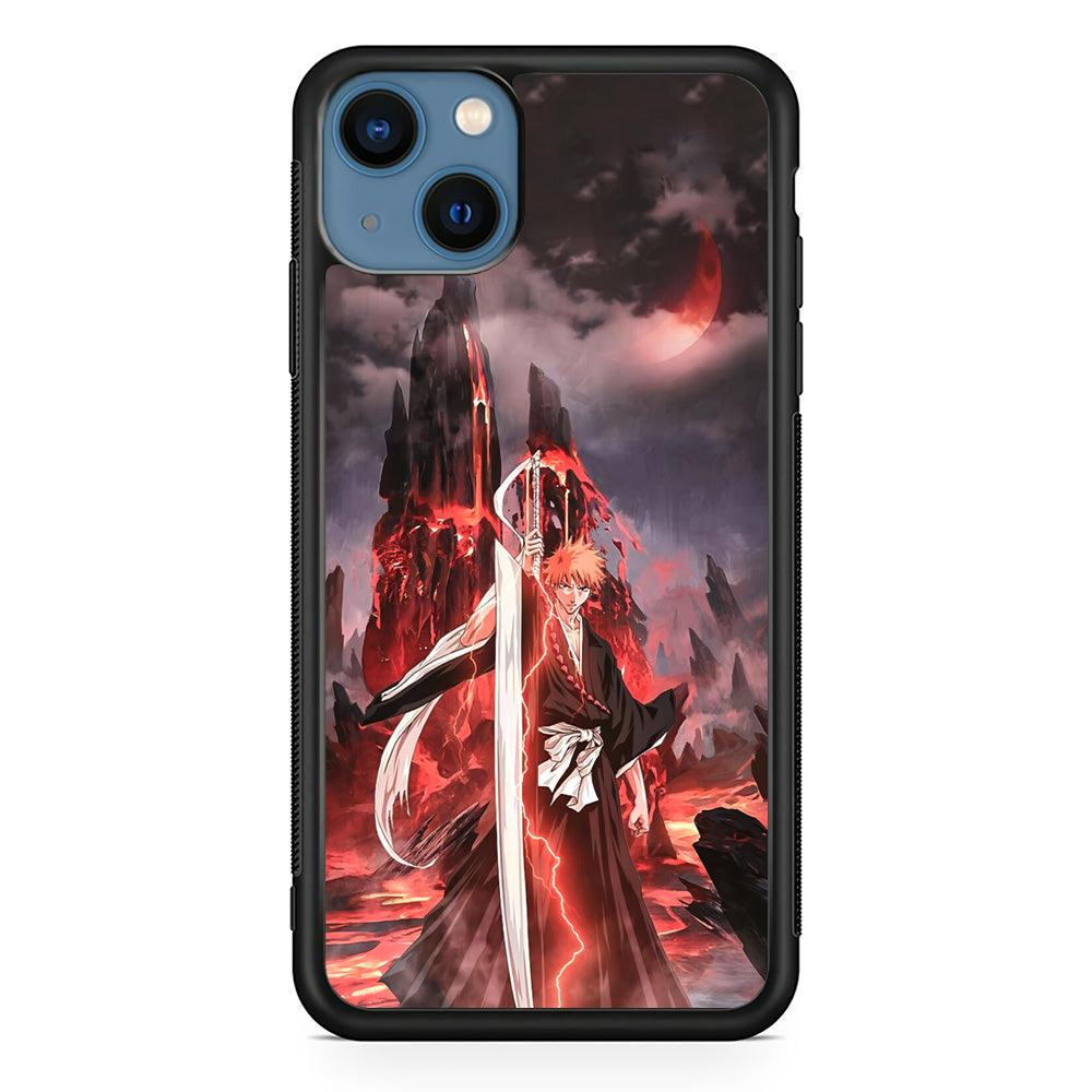 Bleach Red Moon and Lightning iPhone 15 Case-Rubber Black (2D Case)-Oxvistore