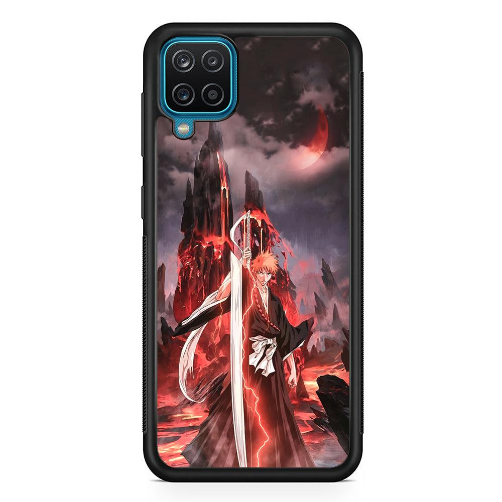 Bleach Red Moon and Lightning Samsung Galaxy A12 Case-Rubber Black (2D Case)-Oxvistore