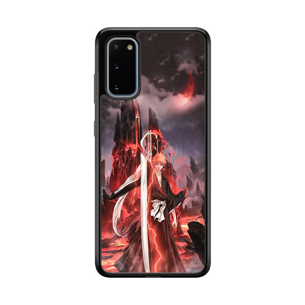 Bleach Red Moon and Lightning Samsung Galaxy S20 Case-Rubber Black (2D Case)-Oxvistore