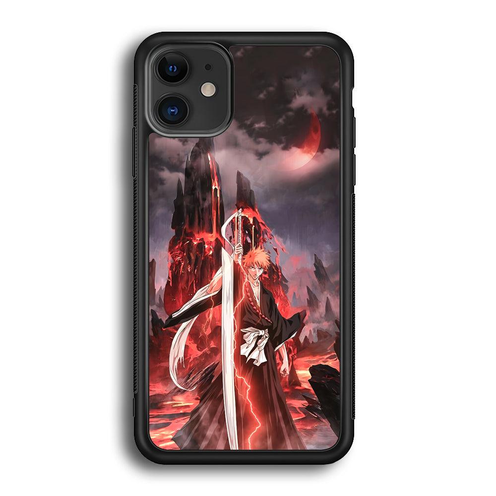 Bleach Red Moon and Lightning iPhone 12 Case-Rubber Black (2D Case)-Oxvistore