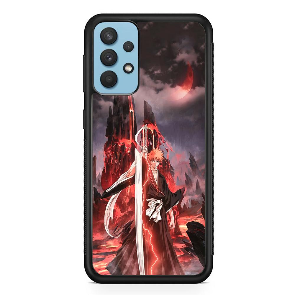 Bleach Red Moon and Lightning Samsung Galaxy A32 Case-Rubber Black (2D Case)-Oxvistore