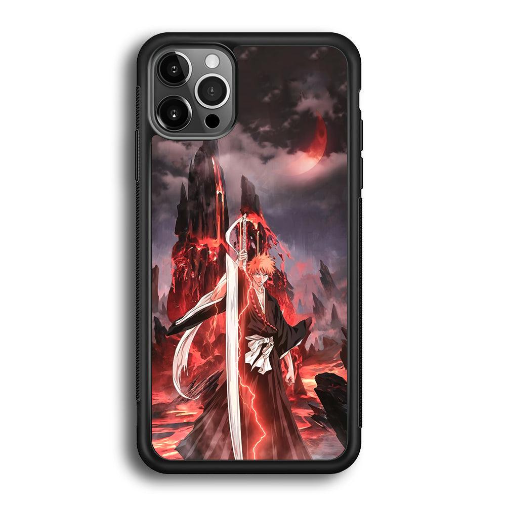 Bleach Red Moon and Lightning iPhone 12 Pro Max Case-Rubber Black (2D Case)-Oxvistore