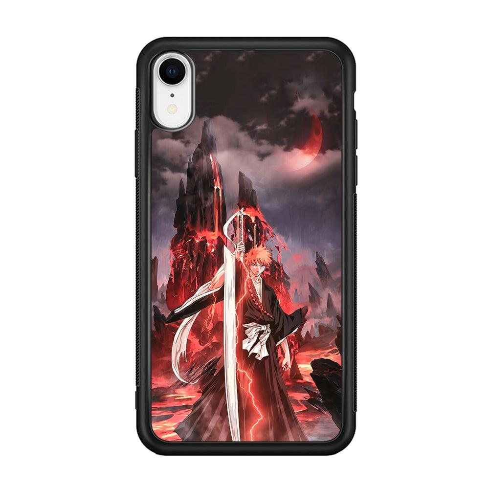 Bleach Red Moon and Lightning iPhone XR Case-Rubber Black (2D Case)-Oxvistore