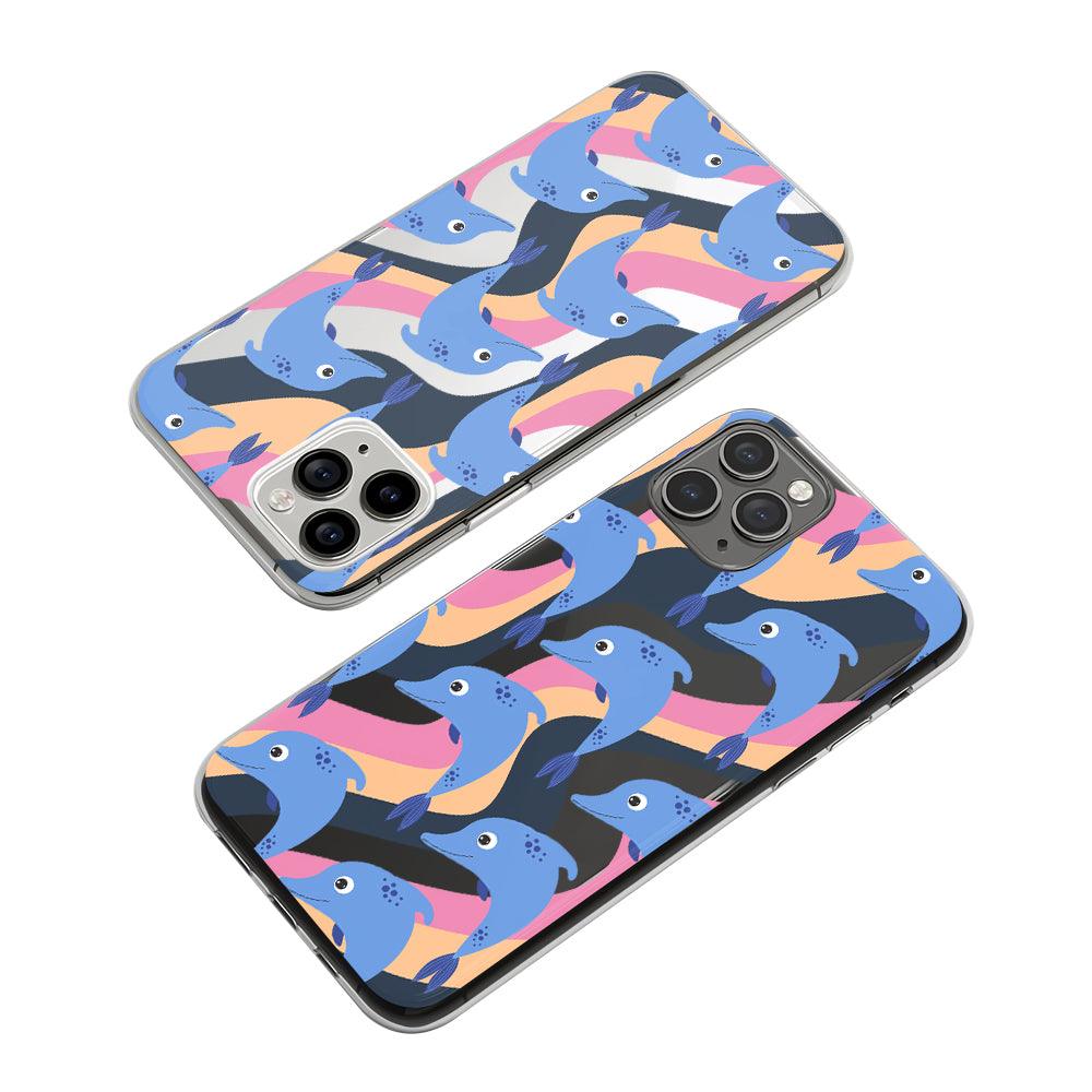 Blue Dolphin in Crashing Waves Clear Soft Case-Oxvistore