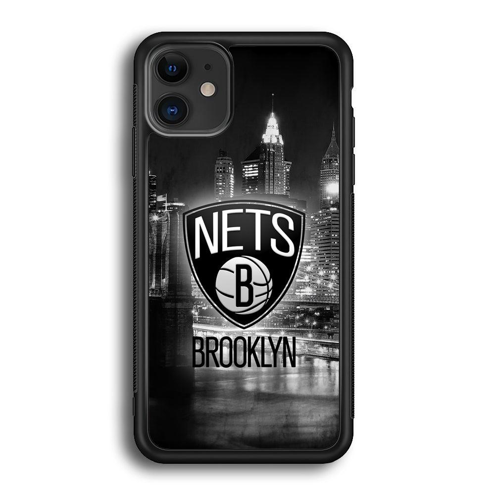 Brooklyn Nets Night Town iPhone 12 Case-Rubber Black (2D Case)-Oxvistore