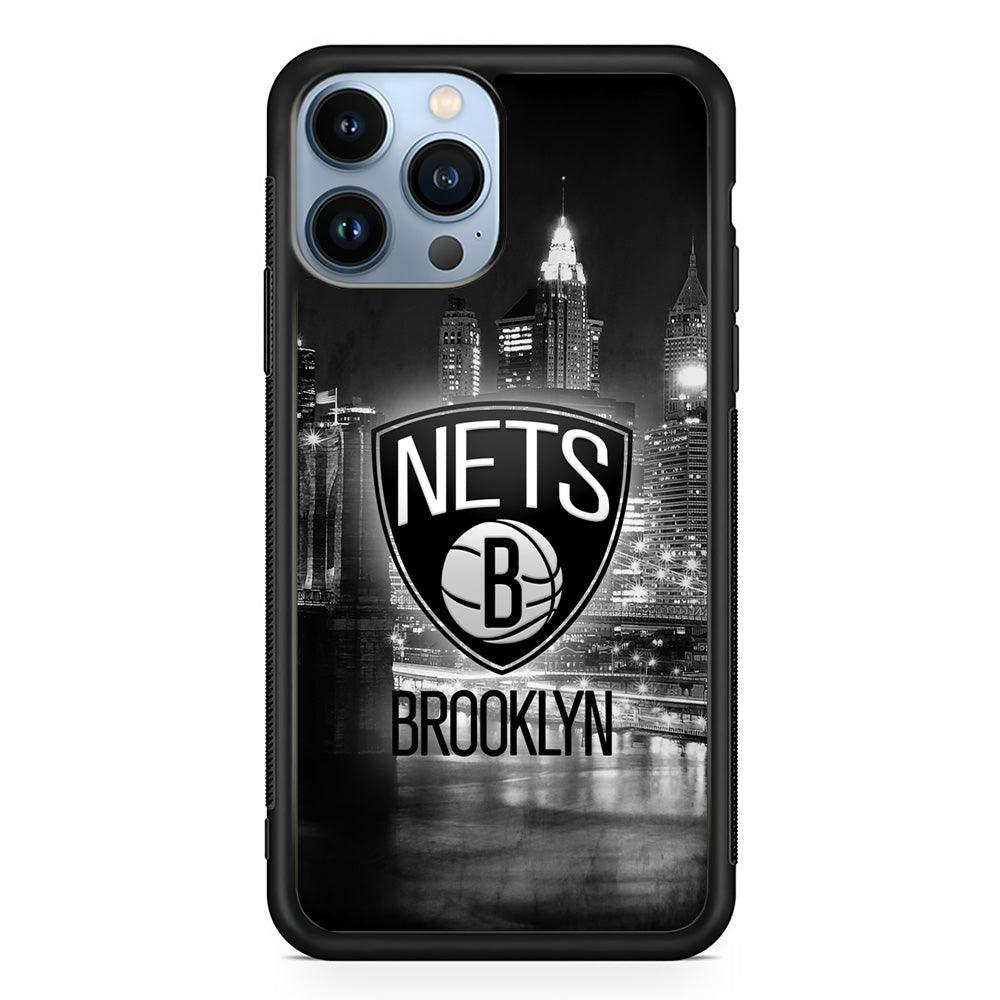 Brooklyn Nets Night Town iPhone 14 Pro Max Case-Rubber Black (2D Case)-Oxvistore