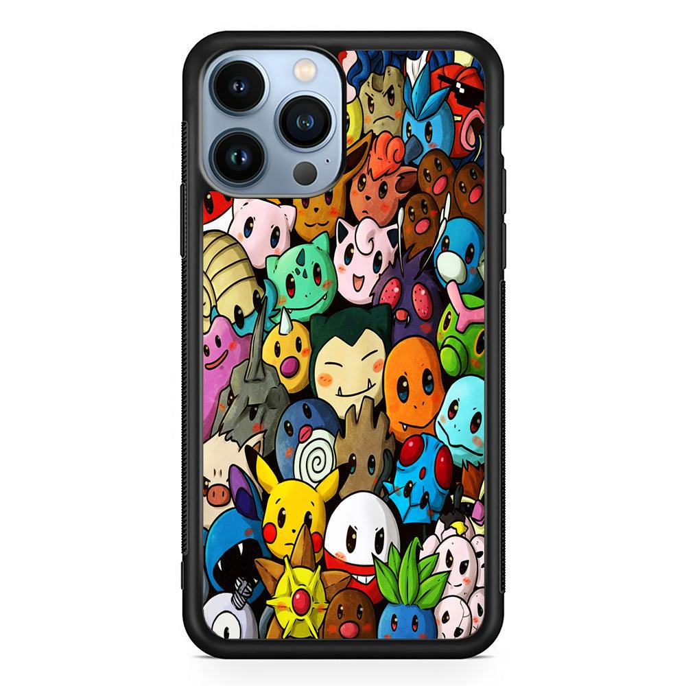 Bunch of Cute Pokemon 2D Rubber Phone Case-Black-Oxvistore
