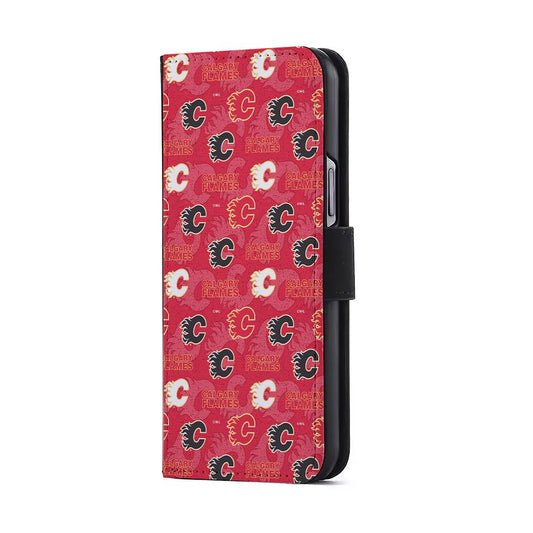 Calgary Flames Pattern Flip Wallet Phone Case-Oxvistore