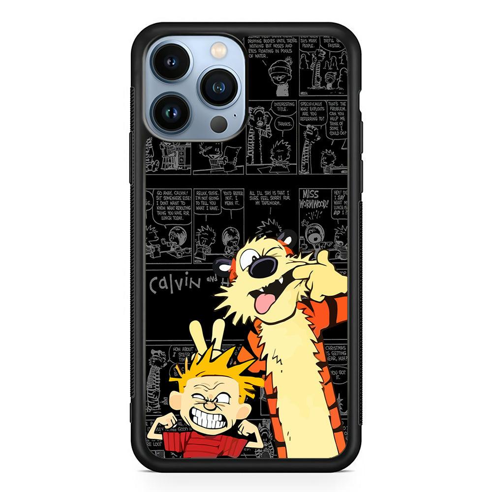 Calvin and Hobbes Comic Background 2D Rubber Phone Case-Black-Oxvistore