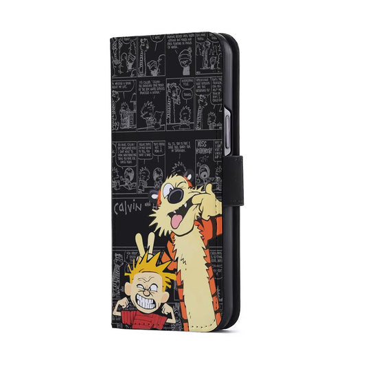Calvin and Hobbes Comic Background Flip Wallet Phone Case-Oxvistore