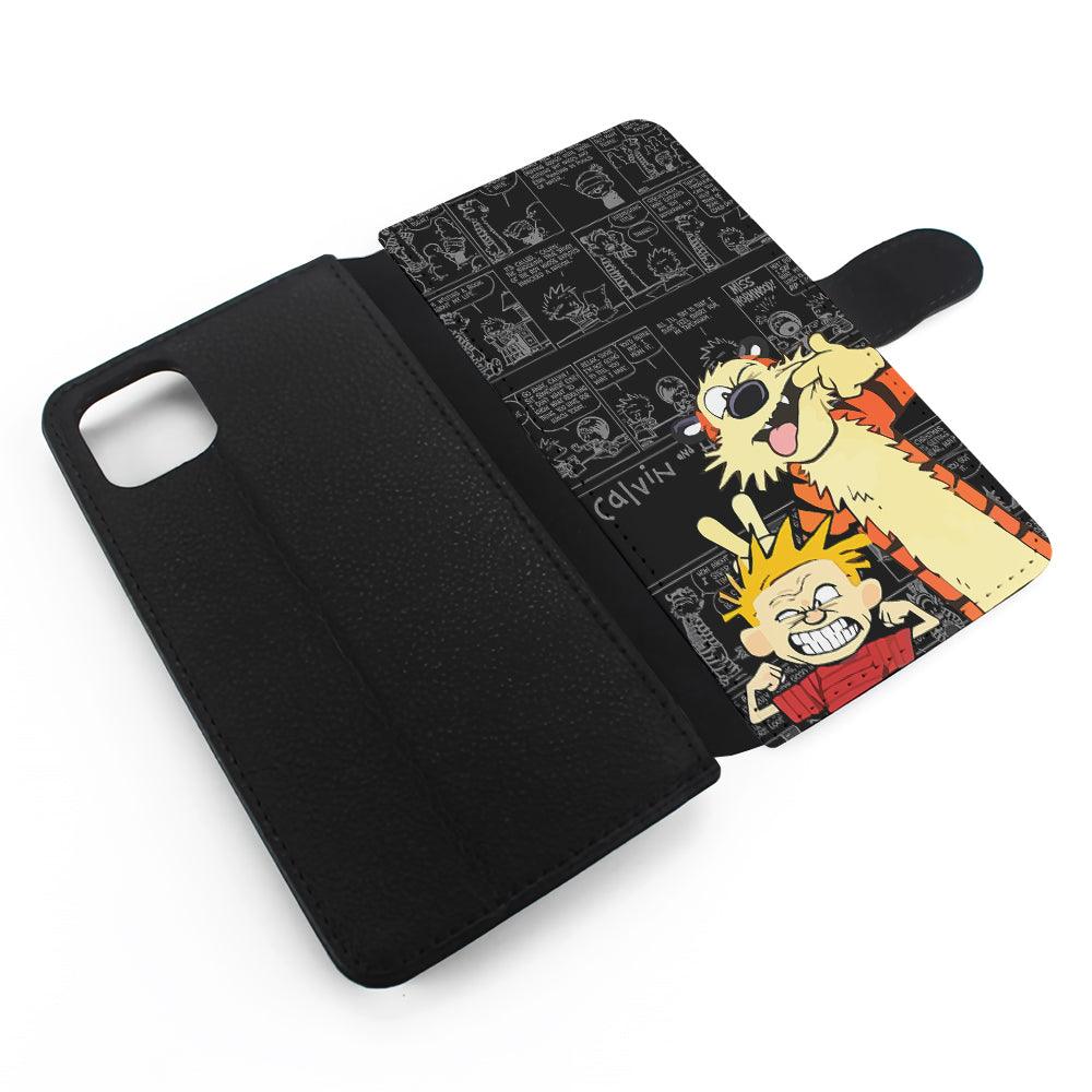 Calvin and Hobbes Comic Background Flip Wallet Phone Case-Oxvistore
