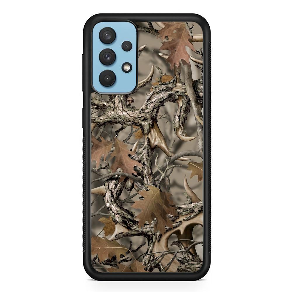 Camo Dry Leaves and Deer Horns Samsung Galaxy A32 Case-Rubber Black (2D Case)-Oxvistore