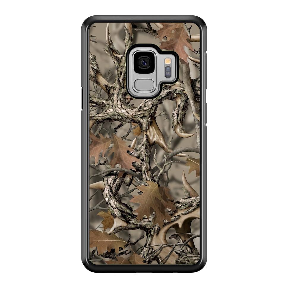 Camo Dry Leaves and Deer Horns Samsung Galaxy S9 Case-Rubber Black (2D Case)-Oxvistore