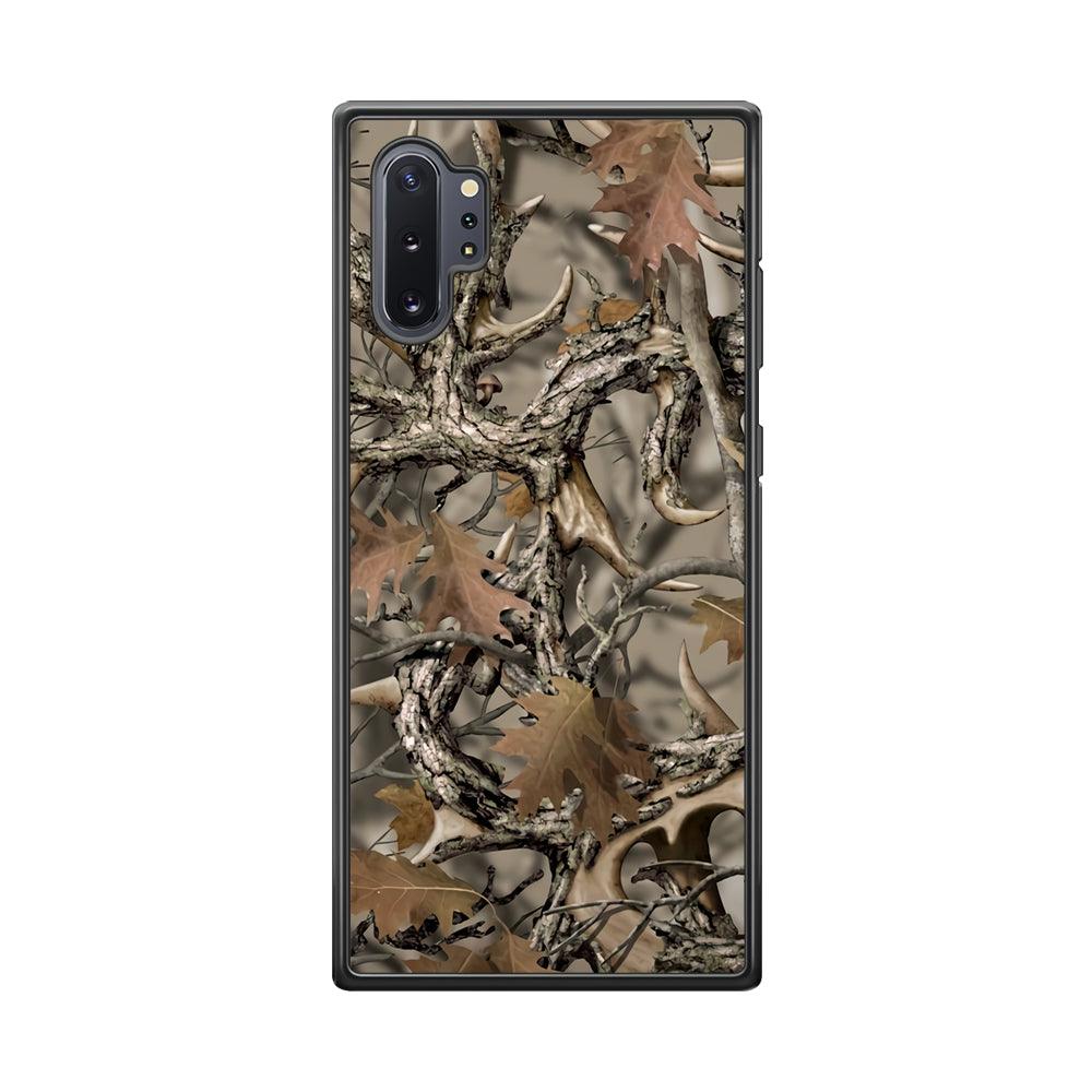 Camo Dry Leaves and Deer Horns Samsung Galaxy Note 10 Plus Case-Rubber Black (2D Case)-Oxvistore