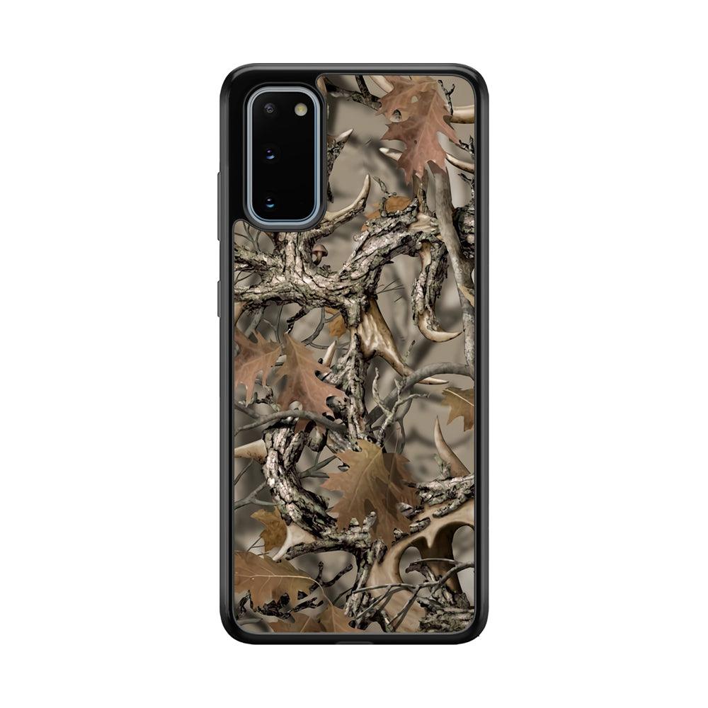 Camo Dry Leaves and Deer Horns Samsung Galaxy S20 Case-Rubber Black (2D Case)-Oxvistore