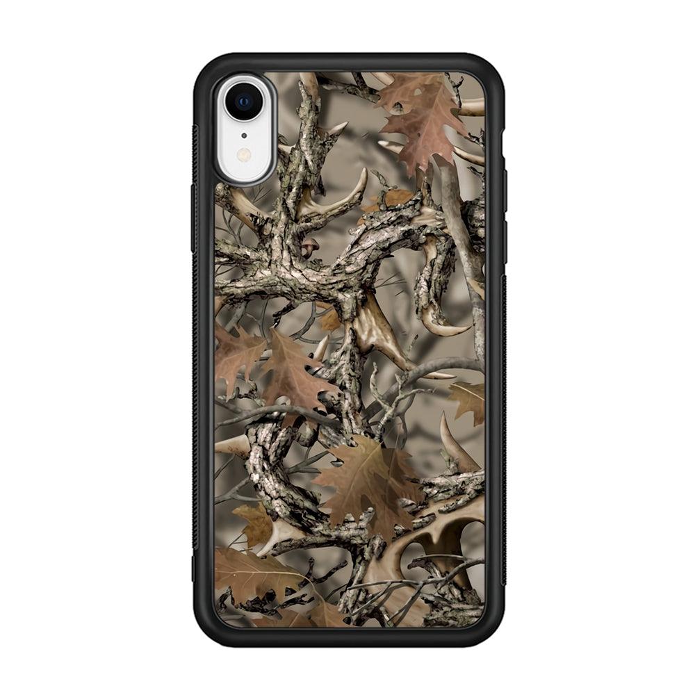 Camo Dry Leaves and Deer Horns iPhone XR Case-Rubber Black (2D Case)-Oxvistore