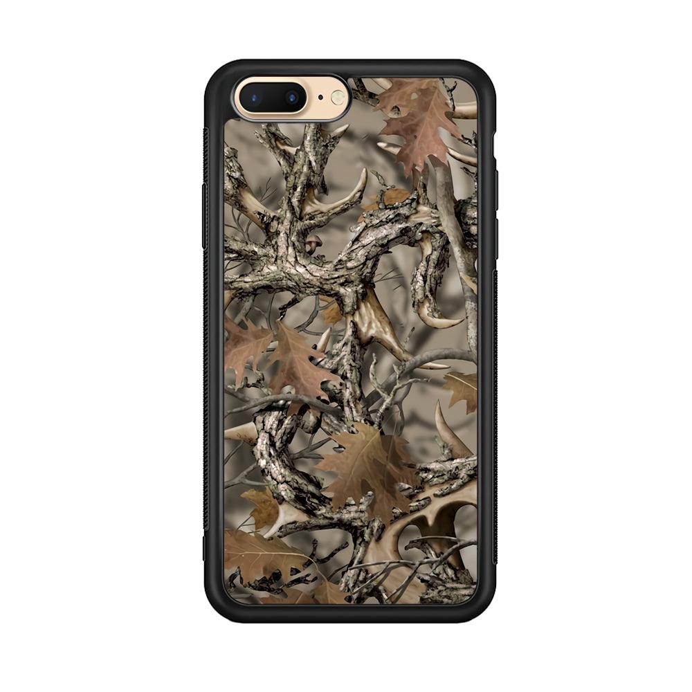 Camo Dry Leaves and Deer Horns iPhone 8 Plus Case-Rubber Black (2D Case)-Oxvistore
