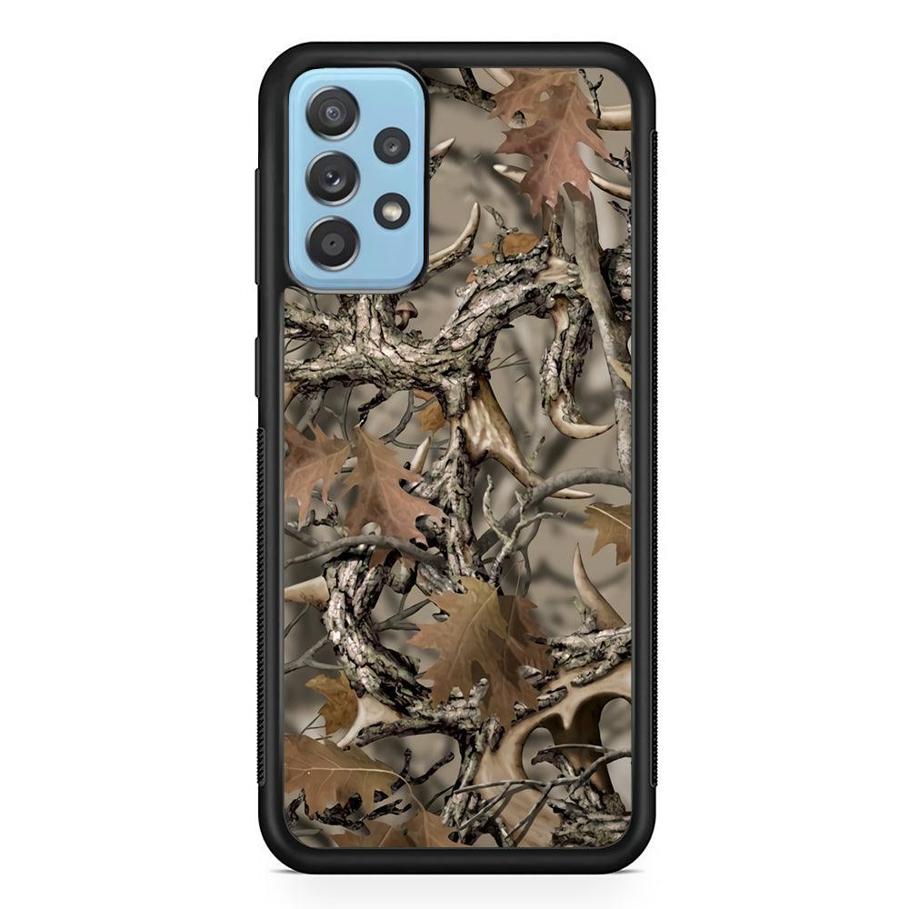 Camo Dry Leaves and Deer Horns Samsung Galaxy A72 Case-Rubber Black (2D Case)-Oxvistore