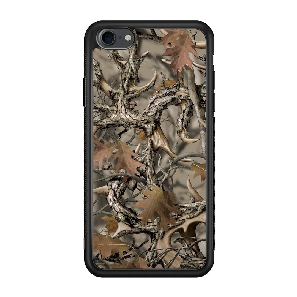 Camo Dry Leaves and Deer Horns iPhone 7 Case-Rubber Black (2D Case)-Oxvistore