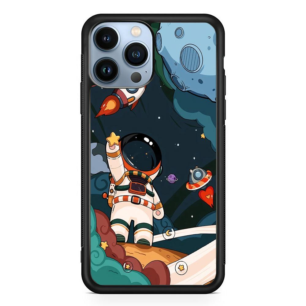 Cartoon Astronaut Holding Up a Star 2D Rubber Phone Case-Black-Oxvistore