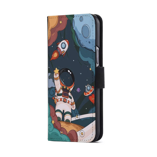 Cartoon Astronaut Holding Up a Star Flip Wallet Phone Case-Oxvistore