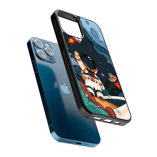 Cartoon Astronaut Holding Up a Star 2D Rubber Phone Case-Oxvistore