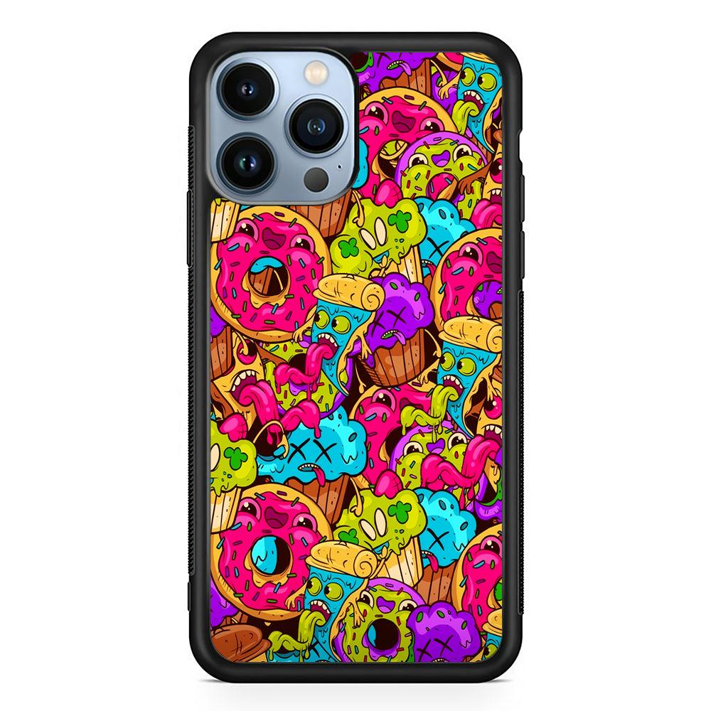 Cartoon Food Monster Doodle 2D Rubber Phone Case-Black-Oxvistore
