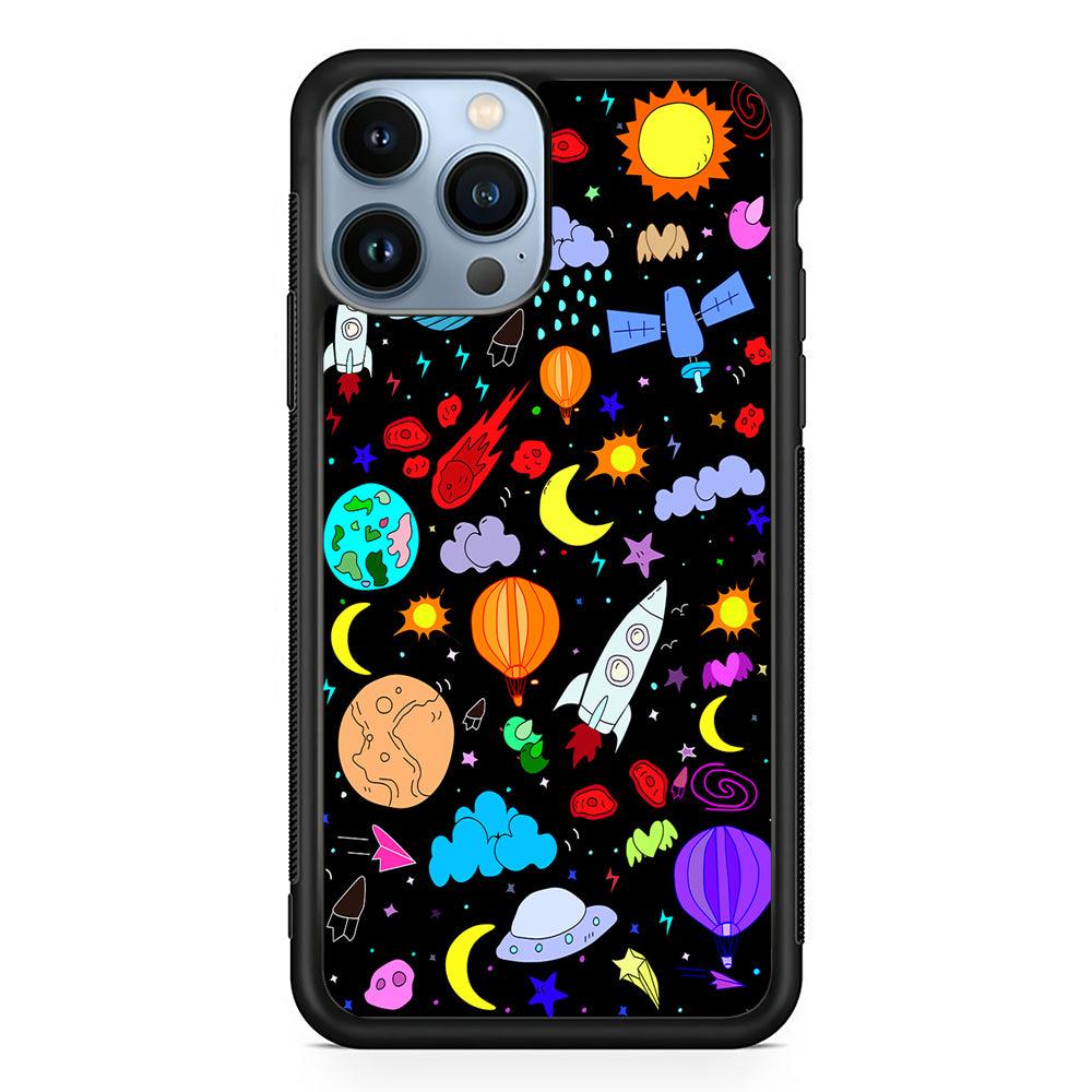 Cartoon Space Pattern 2D Rubber Phone Case-Black-Oxvistore