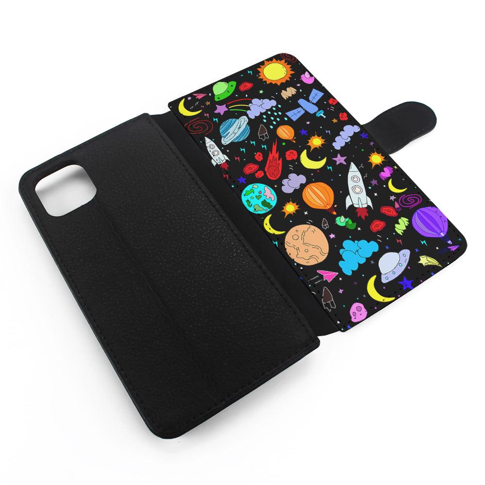 Cartoon Space Pattern Flip Wallet Phone Case-Oxvistore