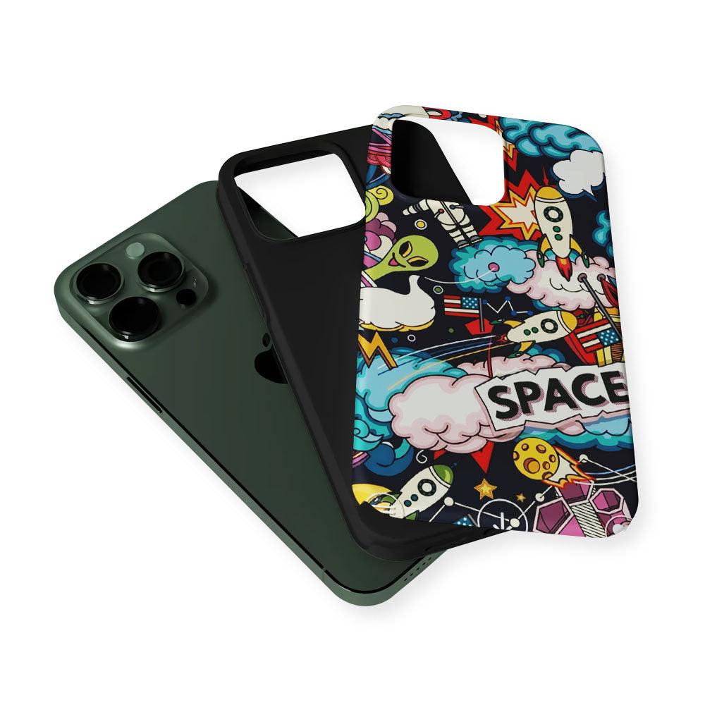 Cartoon Space Rockets 2 in 1 Tough Phone Case-Oxvistore