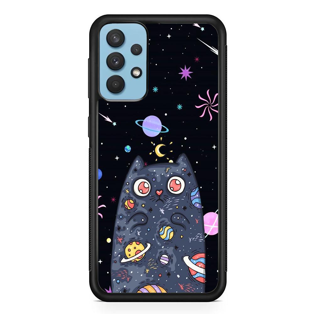 Cat Aesthetic Space Owner Samsung Galaxy A32 Case-Rubber Black (2D Case)-Oxvistore