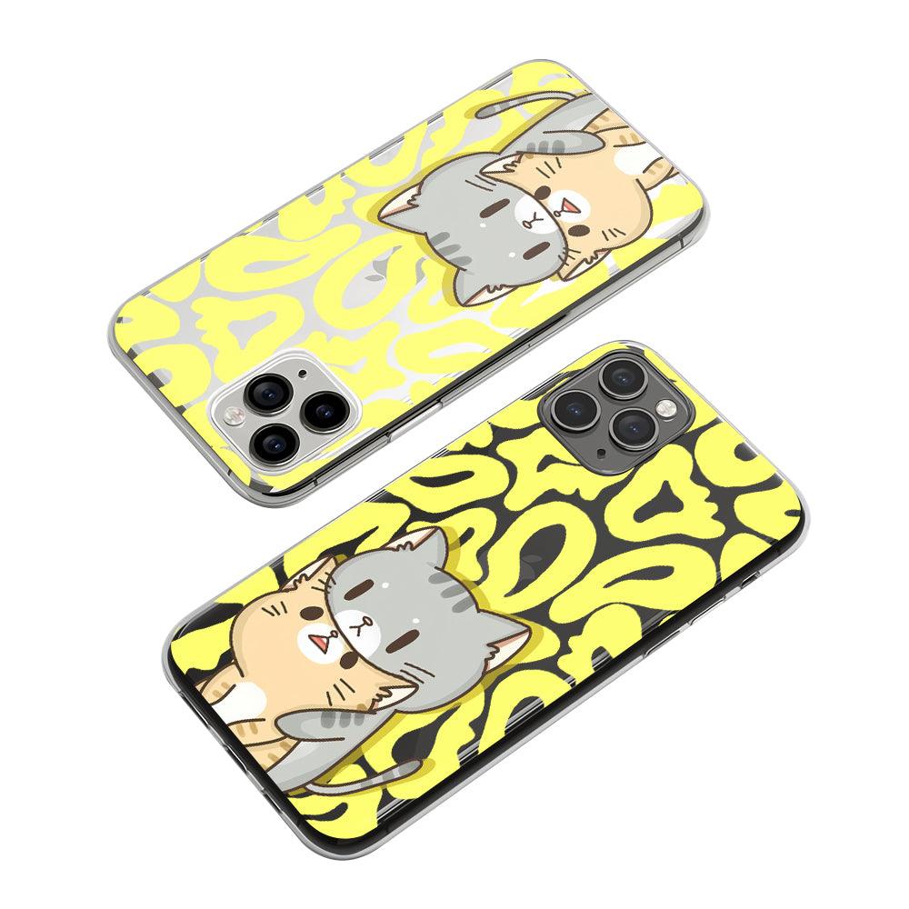 Cat Cuddling in Pampering Clear Soft Case-Oxvistore