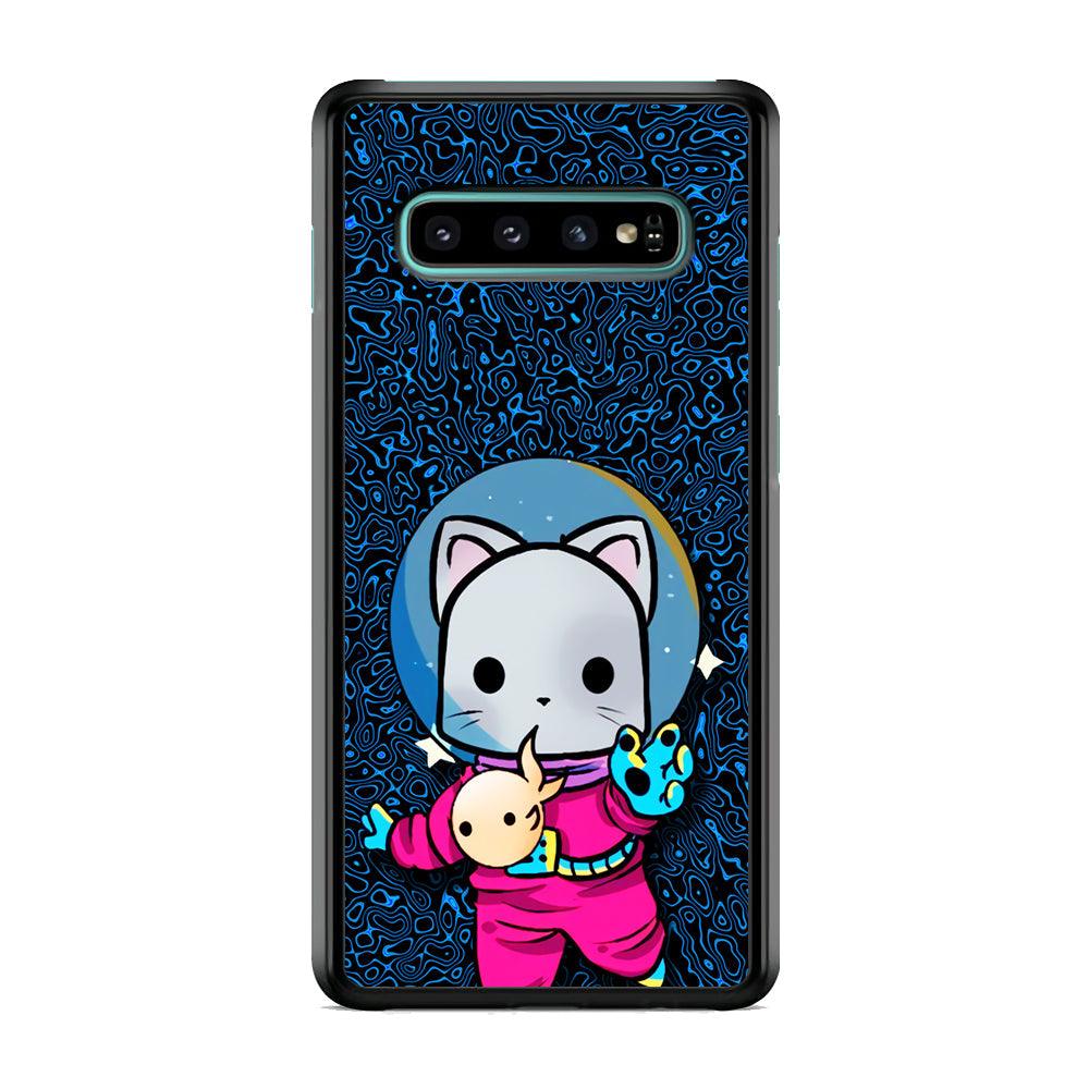 Cat Suit for Space Samsung Galaxy S10 Case-Rubber White (2D Case)-Oxvistore
