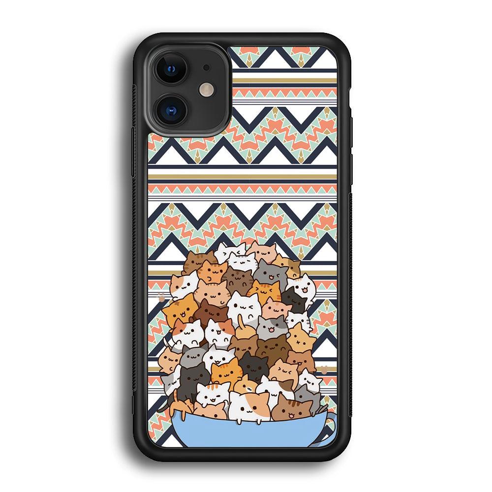Cat a Cup of Festivity iPhone 12 Case-Rubber Black (2D Case)-Oxvistore