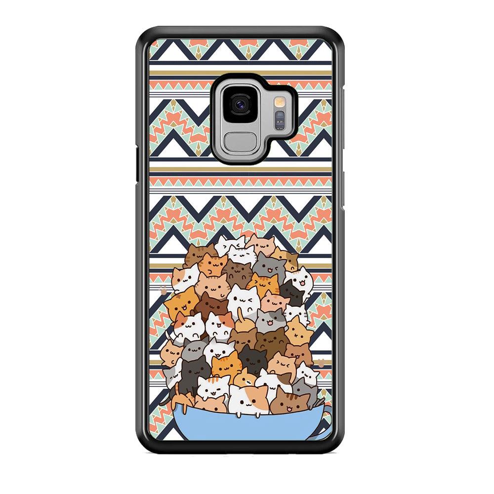 Cat a Cup of Festivity Samsung Galaxy S9 Case-Rubber White (2D Case)-Oxvistore