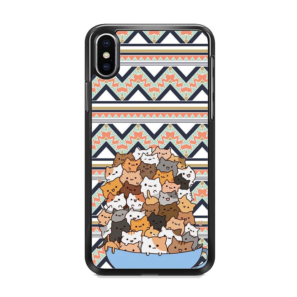 Cat a Cup of Festivity iPhone XS Case-Rubber Black (2D Case)-Oxvistore