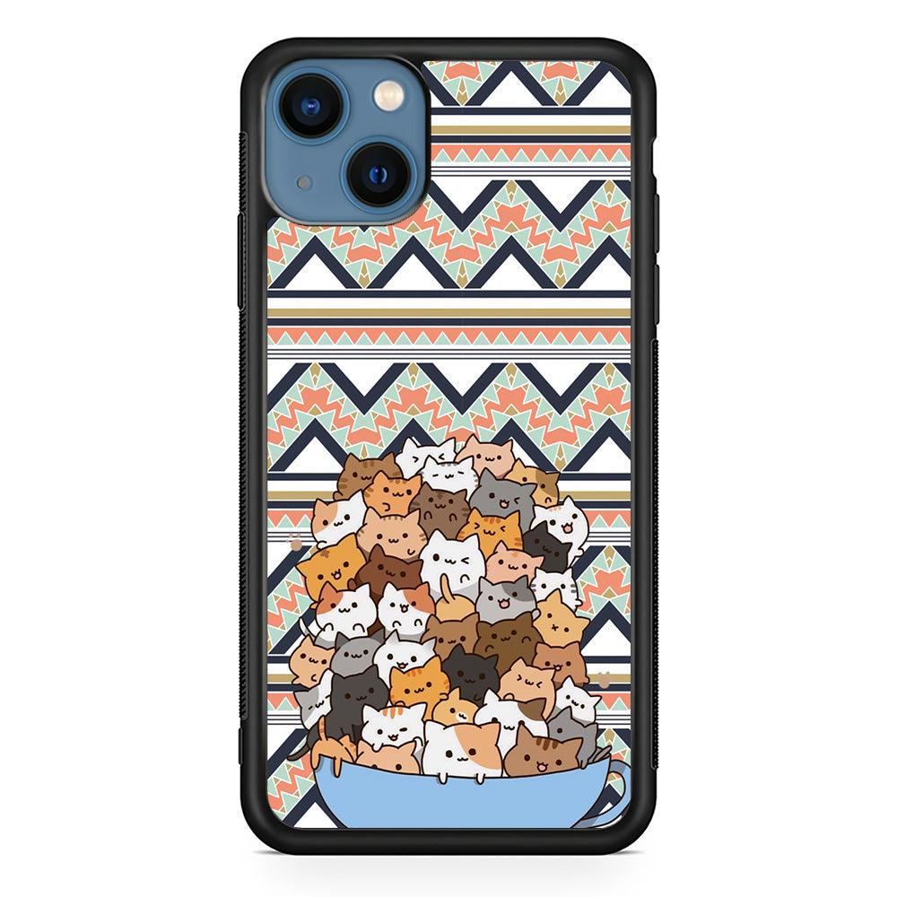 Cat a Cup of Festivity iPhone 15 Case-Rubber White (2D Case)-Oxvistore