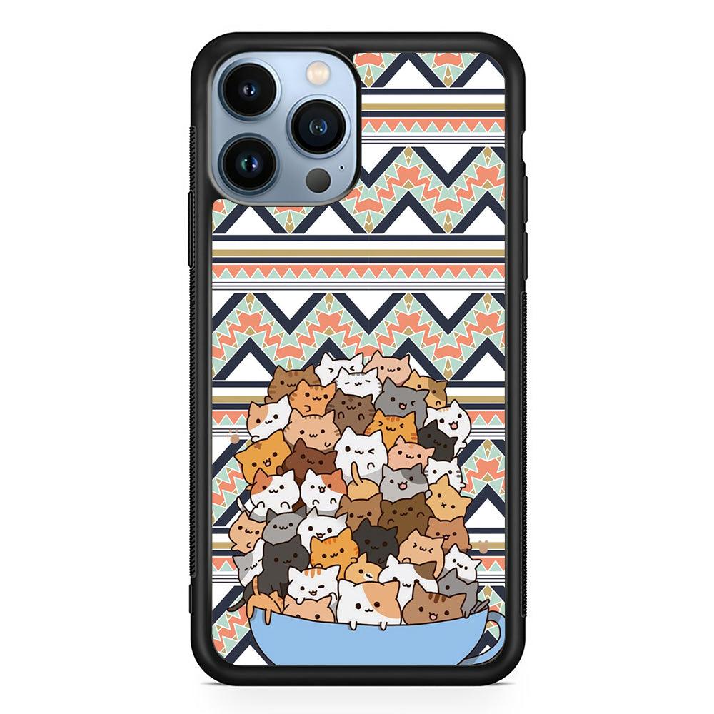 Cat a Cup of Festivity iPhone 15 Pro Case-Rubber White (2D Case)-Oxvistore