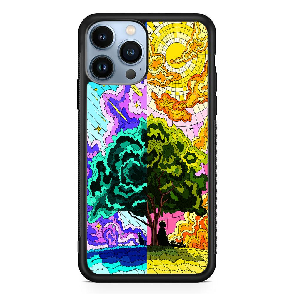 Cat and Men Under The Tree 2D Rubber Phone Case-Black-Oxvistore