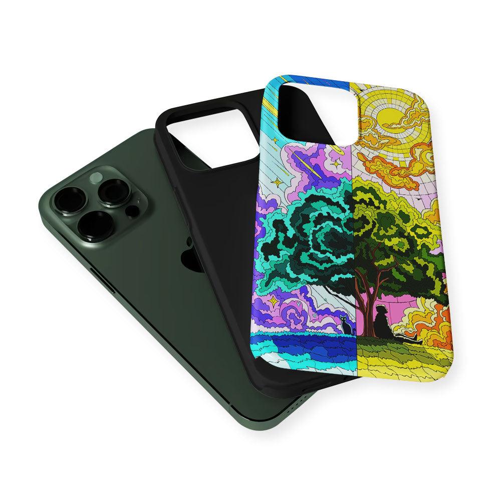 Cat and Men Under The Tree 2 in 1 Tough Phone Case-Oxvistore