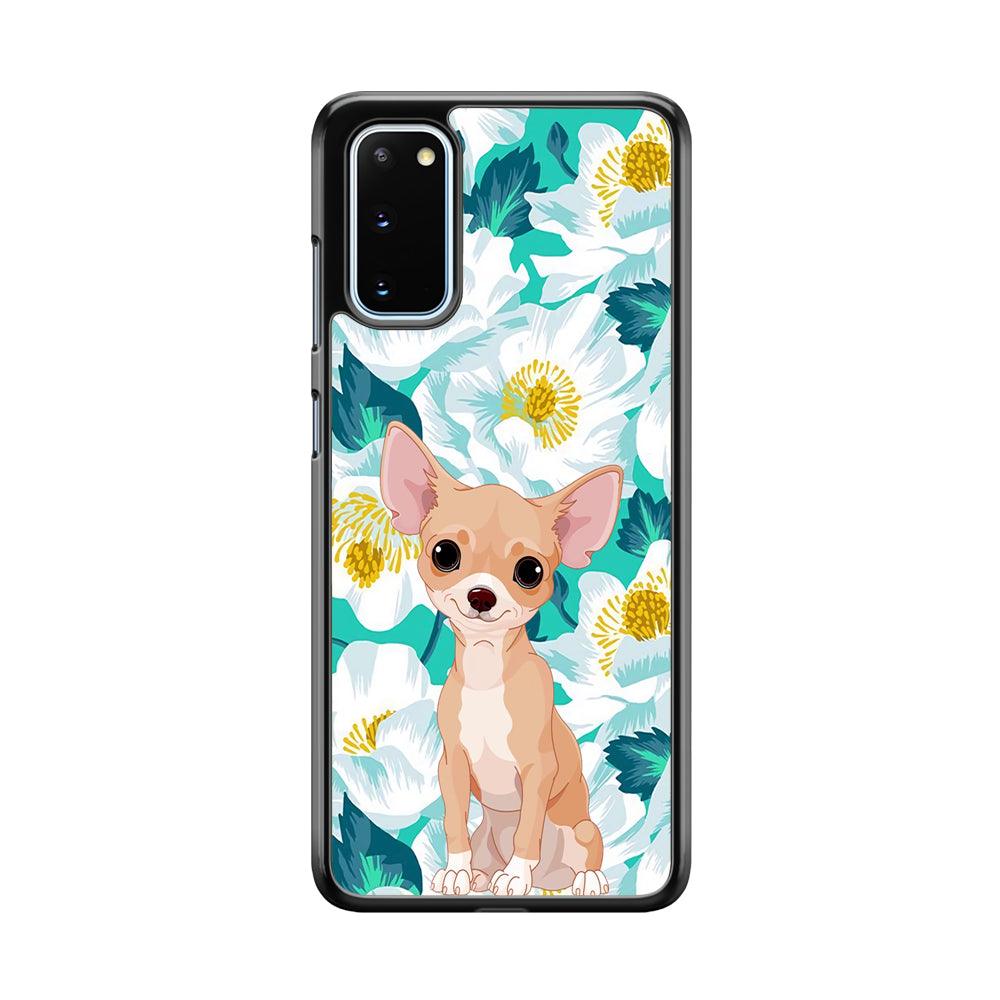 Chihuahua Dog and Flower Blue Samsung Galaxy S20 Case-Rubber Black (2D Case)-Oxvistore