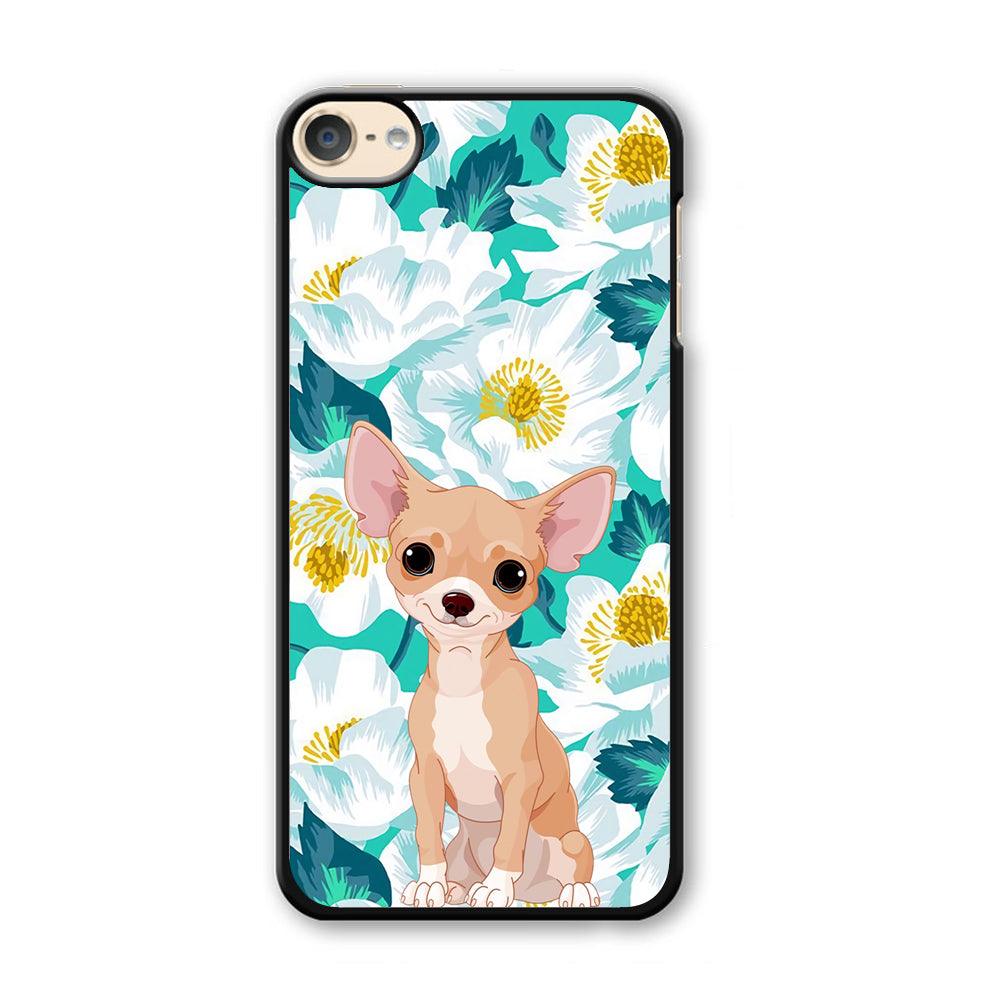 Chihuahua Dog and Flower Blue iPod Touch 6 Case-Plastic Black (2D Case)-Oxvistore