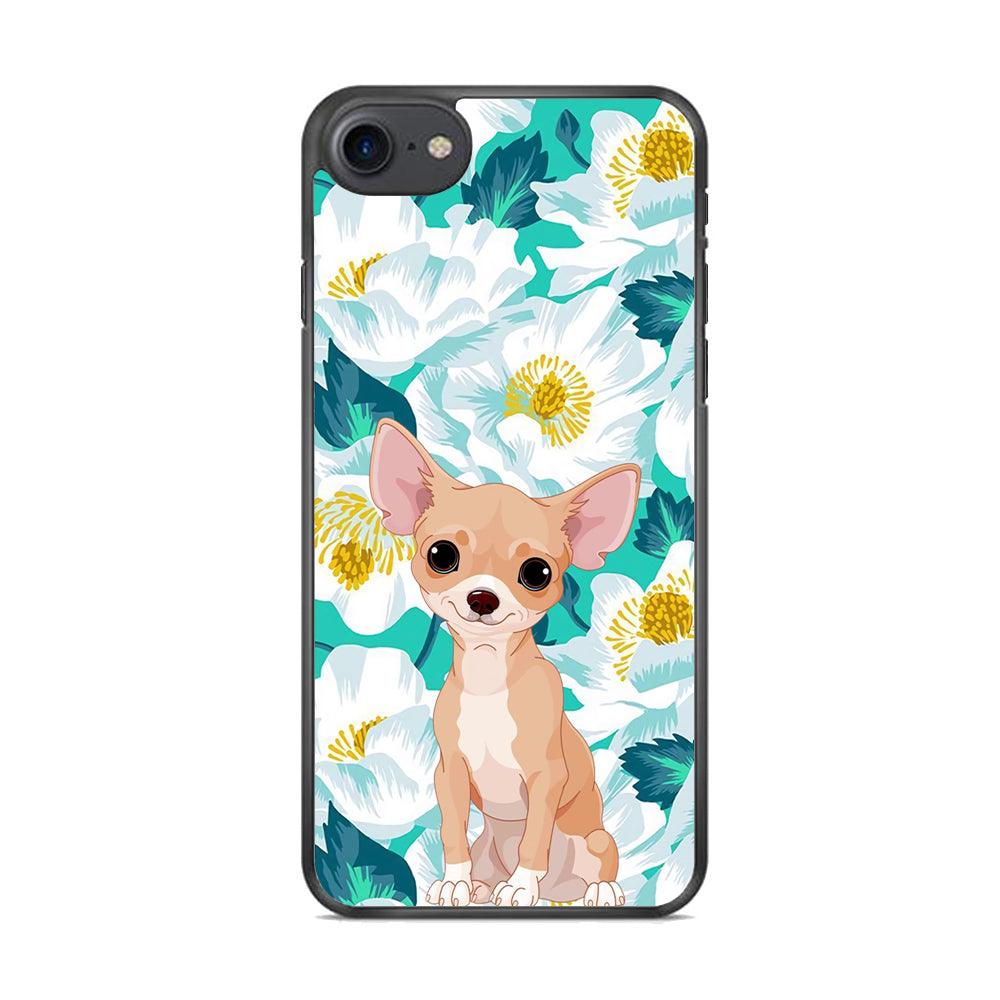 Chihuahua Dog and Flower Blue iPhone 8 Case-Rubber Black (2D Case)-Oxvistore