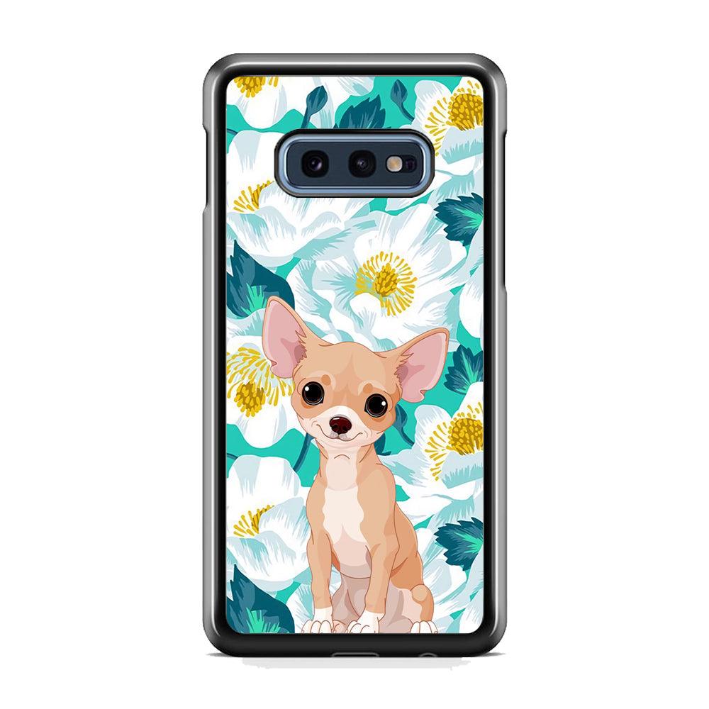 Chihuahua Dog and Flower Blue Samsung Galaxy S10E Case-Rubber Black (2D Case)-Oxvistore