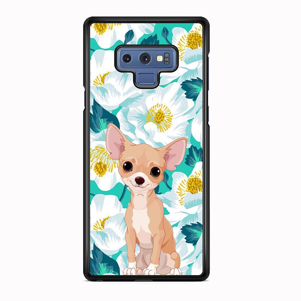 Chihuahua Dog and Flower Blue Samsung Galaxy Note 9 Case-Rubber White (2D Case)-Oxvistore