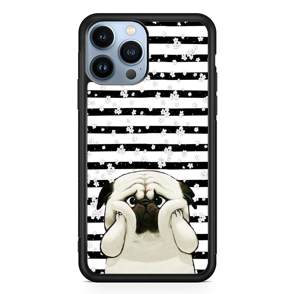 Chubby Face Pug iPhone 15 Pro Case-Rubber White (2D Case)-Oxvistore