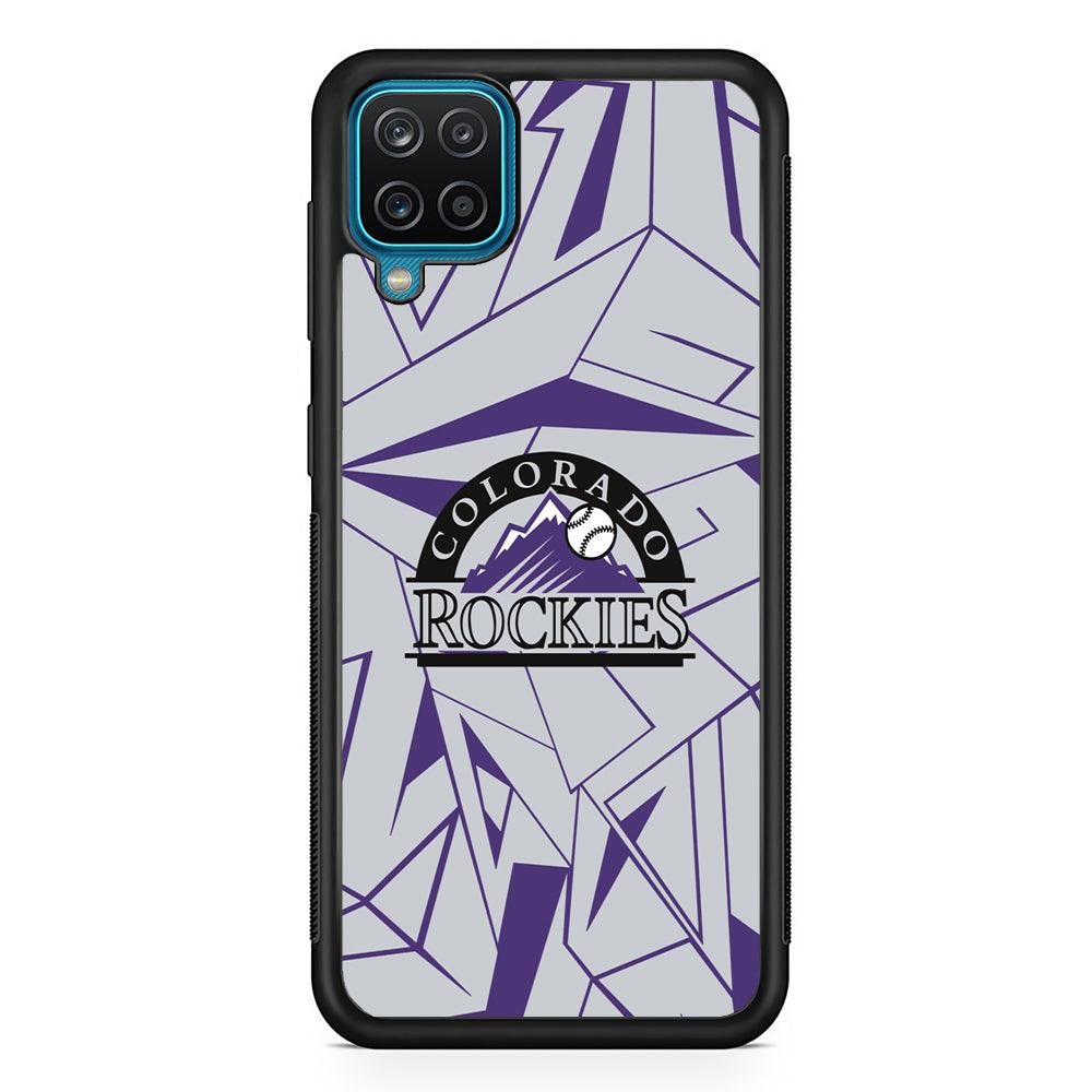 Colorado Rockies Line on Purple Samsung Galaxy A12 Case-Rubber Black (2D Case)-Oxvistore