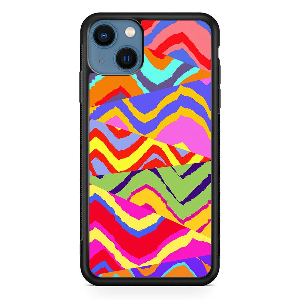Colour Layer Triangular Waves iPhone 15 Case-Rubber Black (2D Case)-Oxvistore