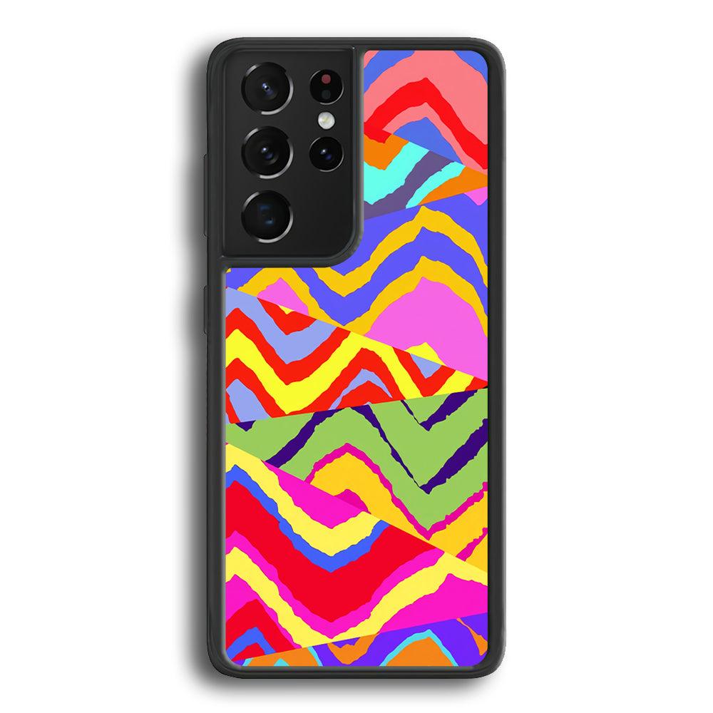 Colour Layer Triangular Waves Samsung Galaxy S21 Ultra Case-Rubber Black (2D Case)-Oxvistore