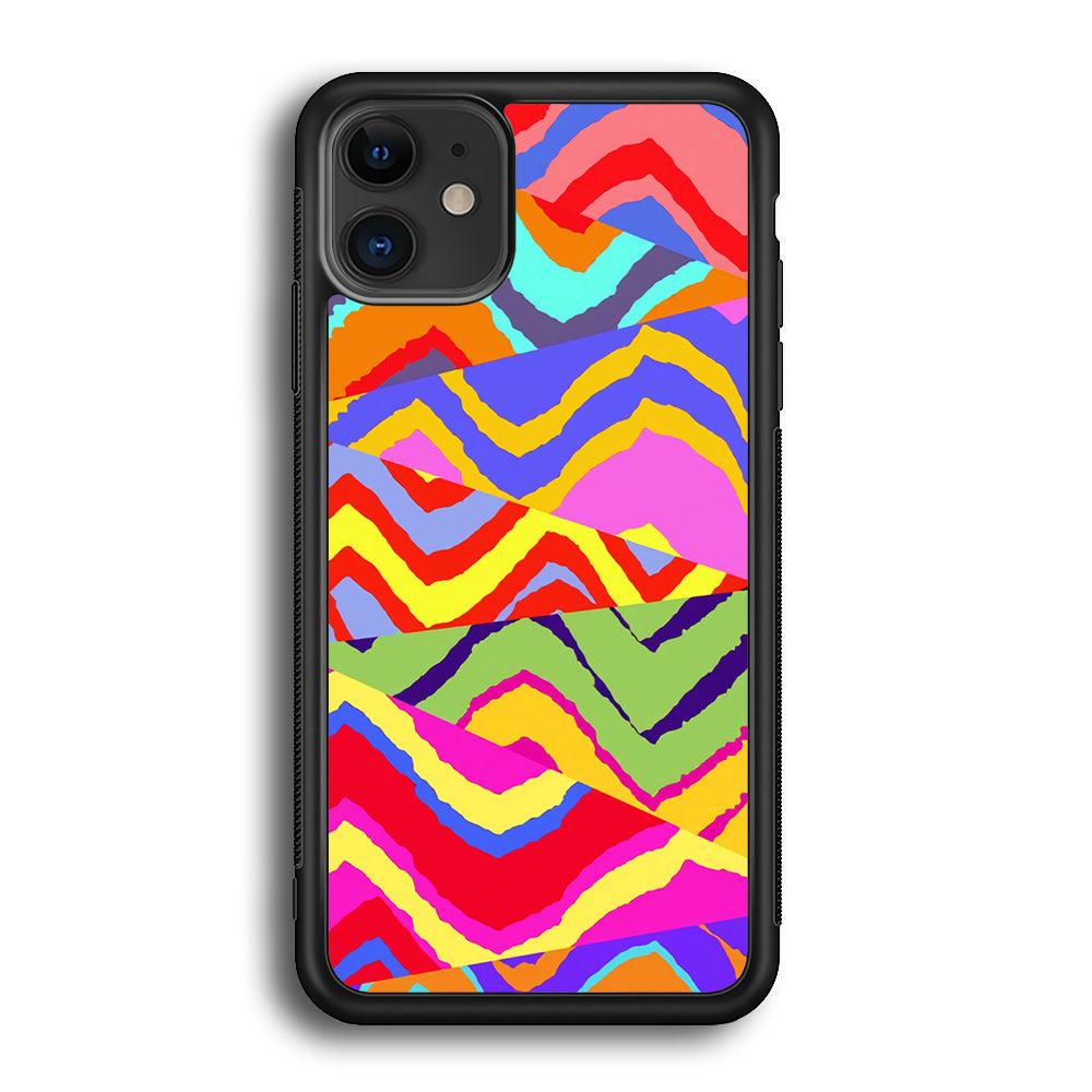 Colour Layer Triangular Waves iPhone 12 Case-Rubber Black (2D Case)-Oxvistore